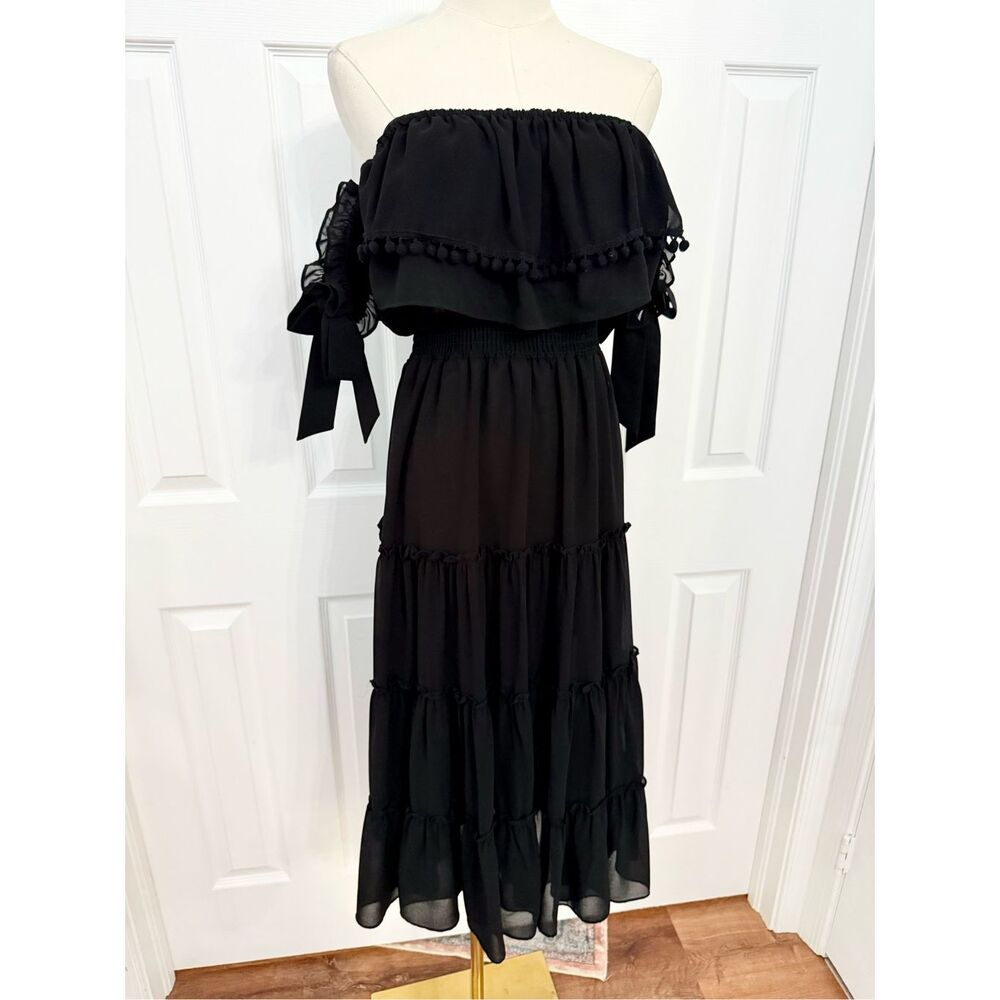 Misa Los Angeles Micaela Womens Black Off-The-Shoulder Midi Dress Size XS